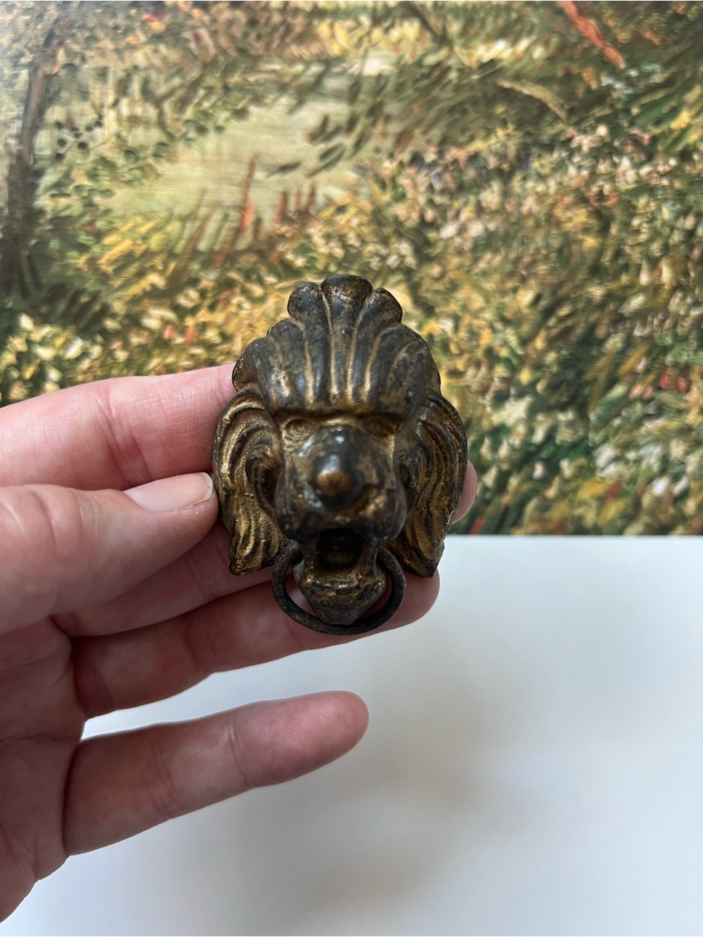 Vintage Brass Lion Head Drawer Pull